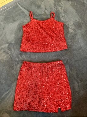 Eyeshadow Red Sequin Top & Mini Skirt Set